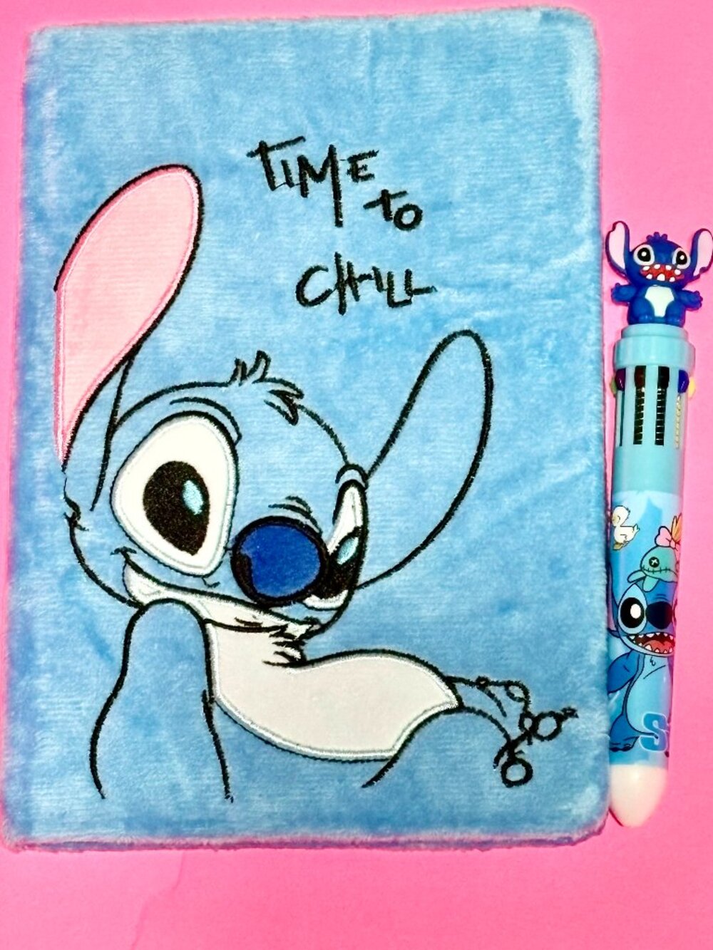 Disney Stitch Plush Journal Notebook + 10-Color Pen + 50 PC Stickers
